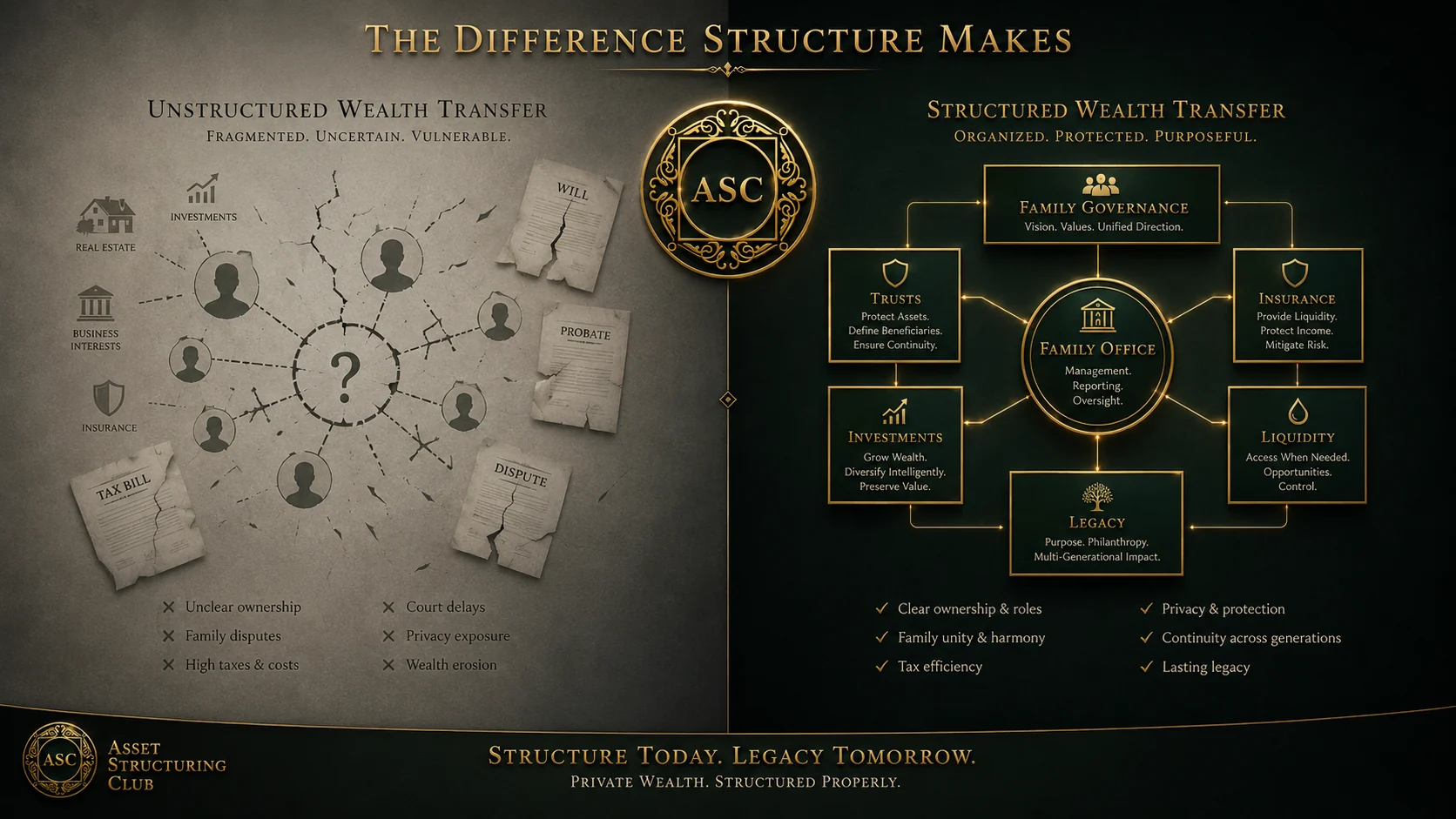 The Difference Structure Makes framework comparing unstructured and structured wealth transfer