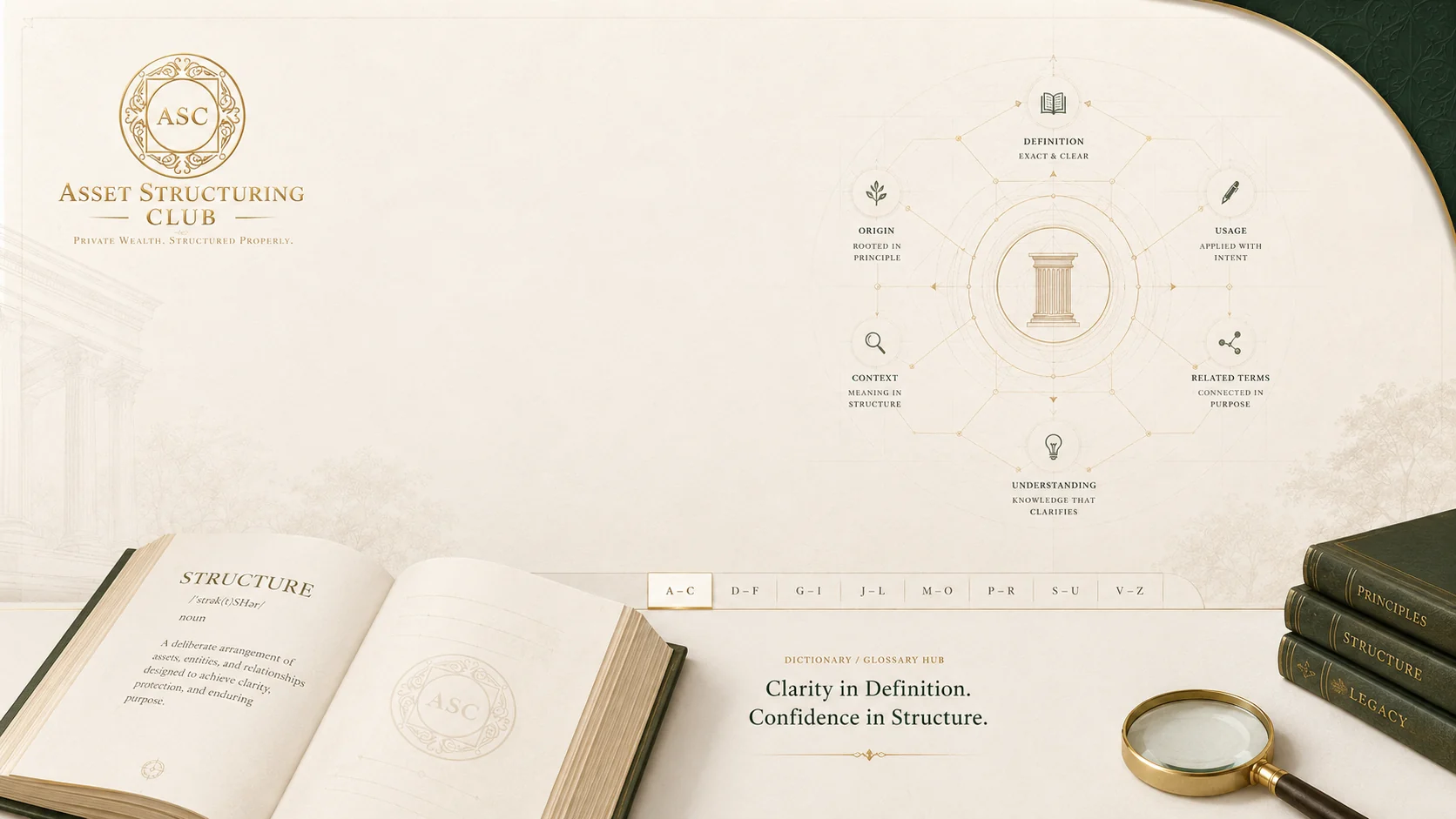 ASC Dictionary and Glossary hero visual showing definitions and knowledge clarity